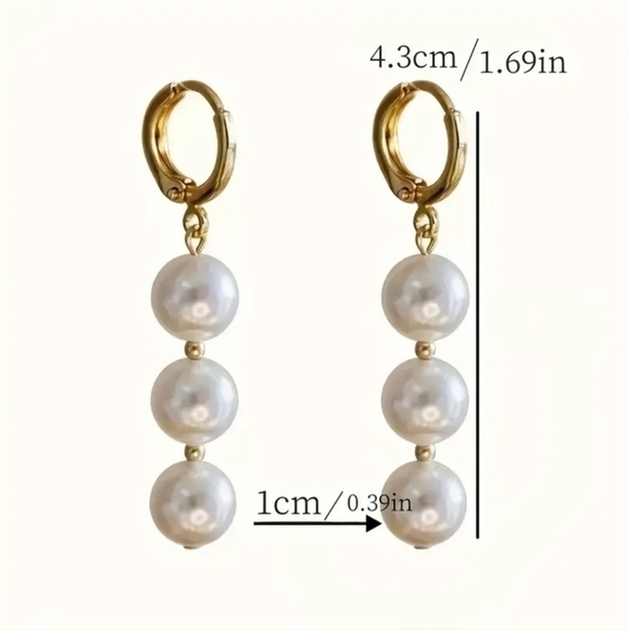 14K Gold Plated Elegant White Pearl Tassel Earrings - Picture 3 of 5